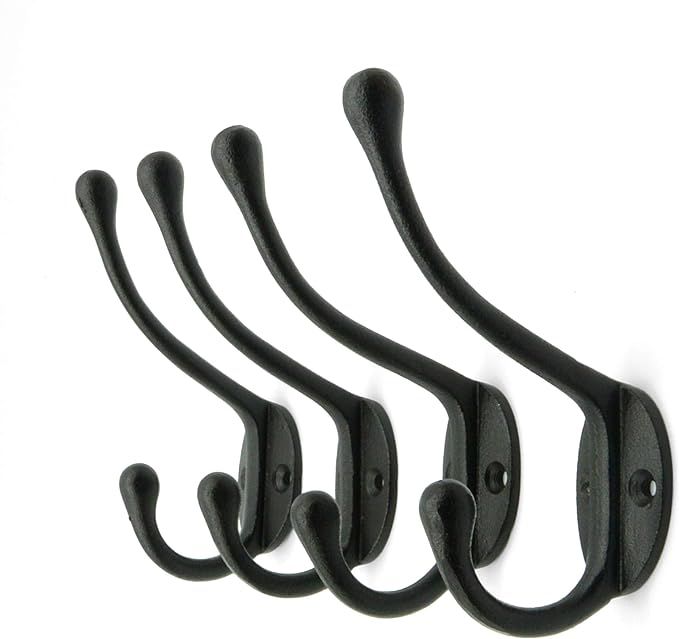 Craftsman Road Vintage Cast Iron Wall Hooks (Black Texture Finish, Set of 4) - Rustic, Farmhouse ... | Amazon (US)