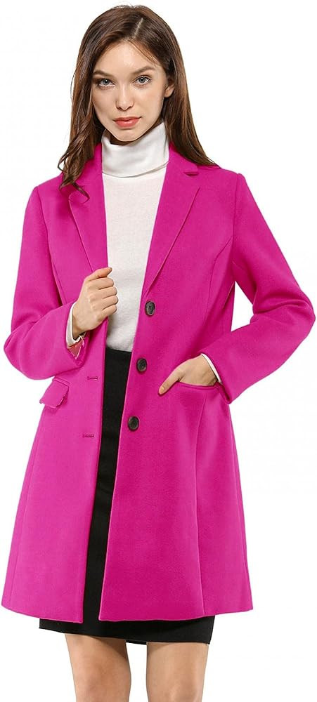 Allegra K Women's Notched Lapel Single Breasted Outwear Winter Coat | Amazon (US)