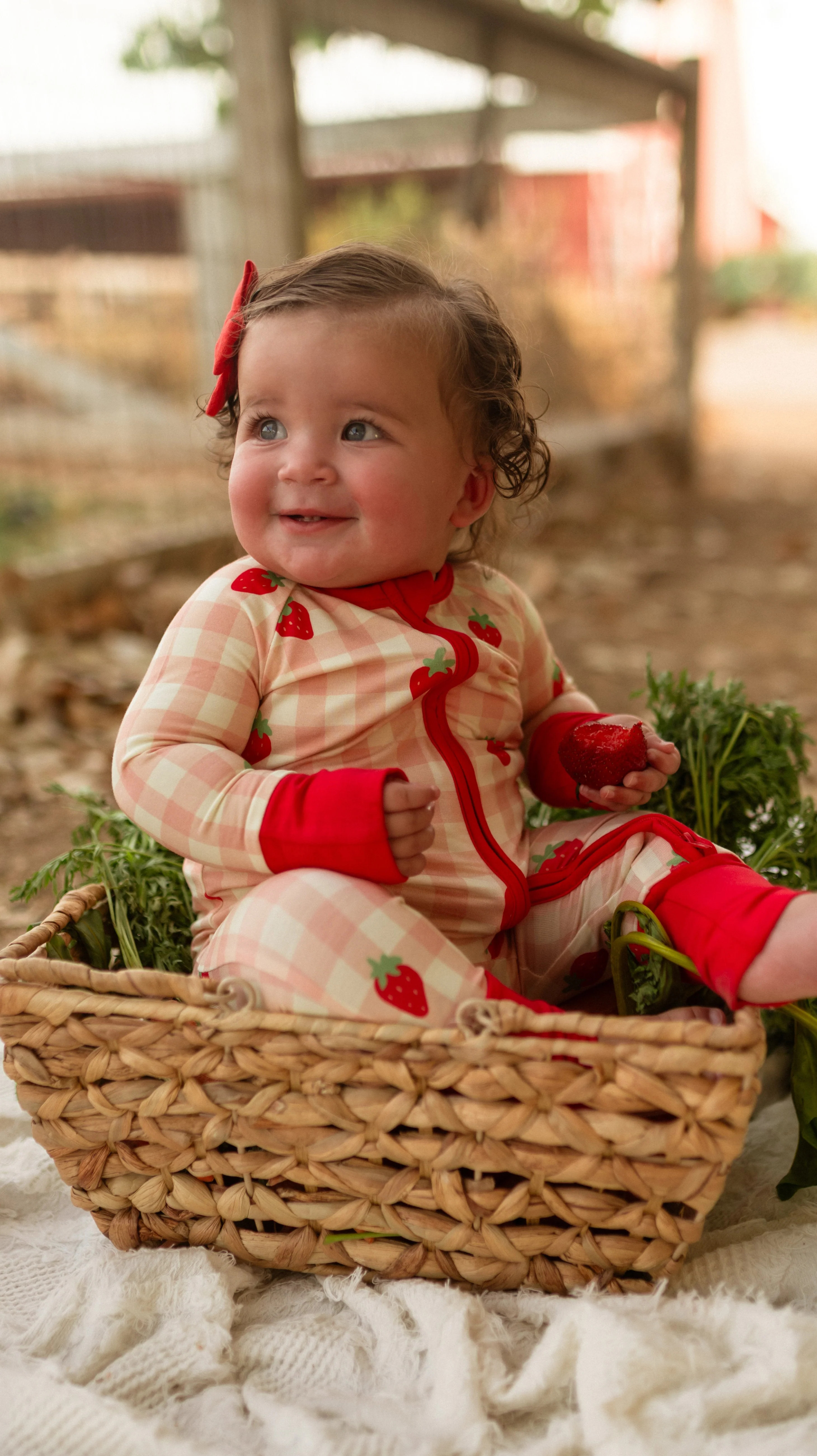 Infant Romper in Strawberry Gingham | Silks Design