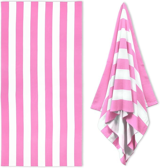 Large Oversized Beach Towel - 35 x 70 Inch Microfiber Pool Towel, Pink Striped Quick Dry Cabana S... | Amazon (US)