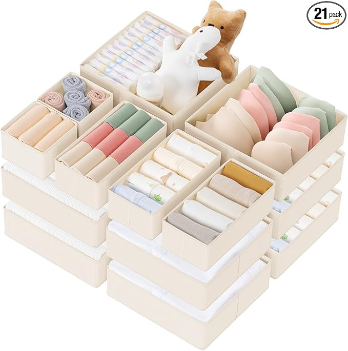 Criusia Drawer Organizer Clothes, 21 Pack Dresser Organizer for Baby Clothes, Underwear, Sock - F... | Amazon (US)
