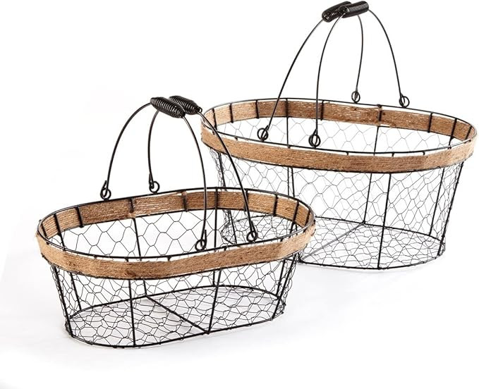 Amazon.com: Giftcraft Oval Black Wire Baskets with Handles, Set of 2 : Home & Kitchen | Amazon (US)