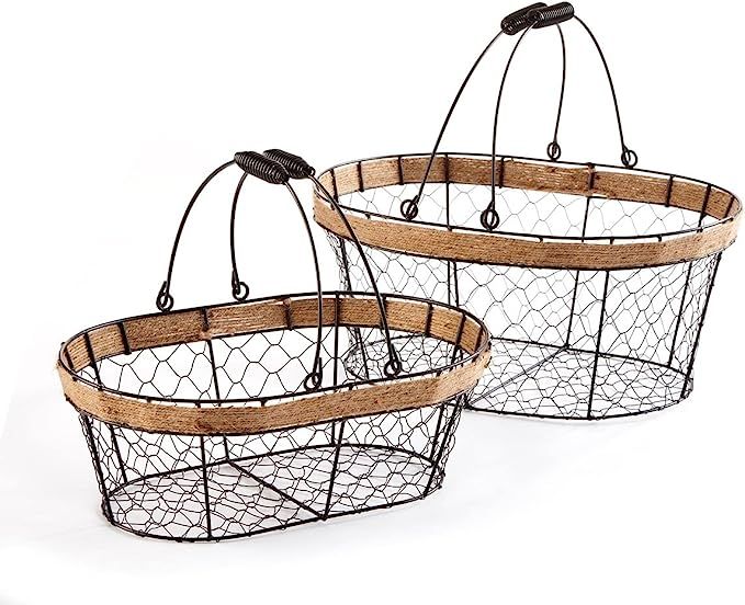 Amazon.com: Giftcraft Oval Black Wire Baskets with Handles, Set of 2 : Home & Kitchen | Amazon (US)