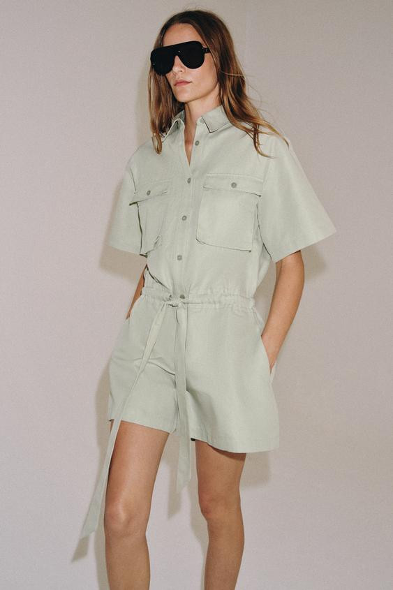 ZW COLLECTION BELTED SHIRT JUMPSUIT | Zara US