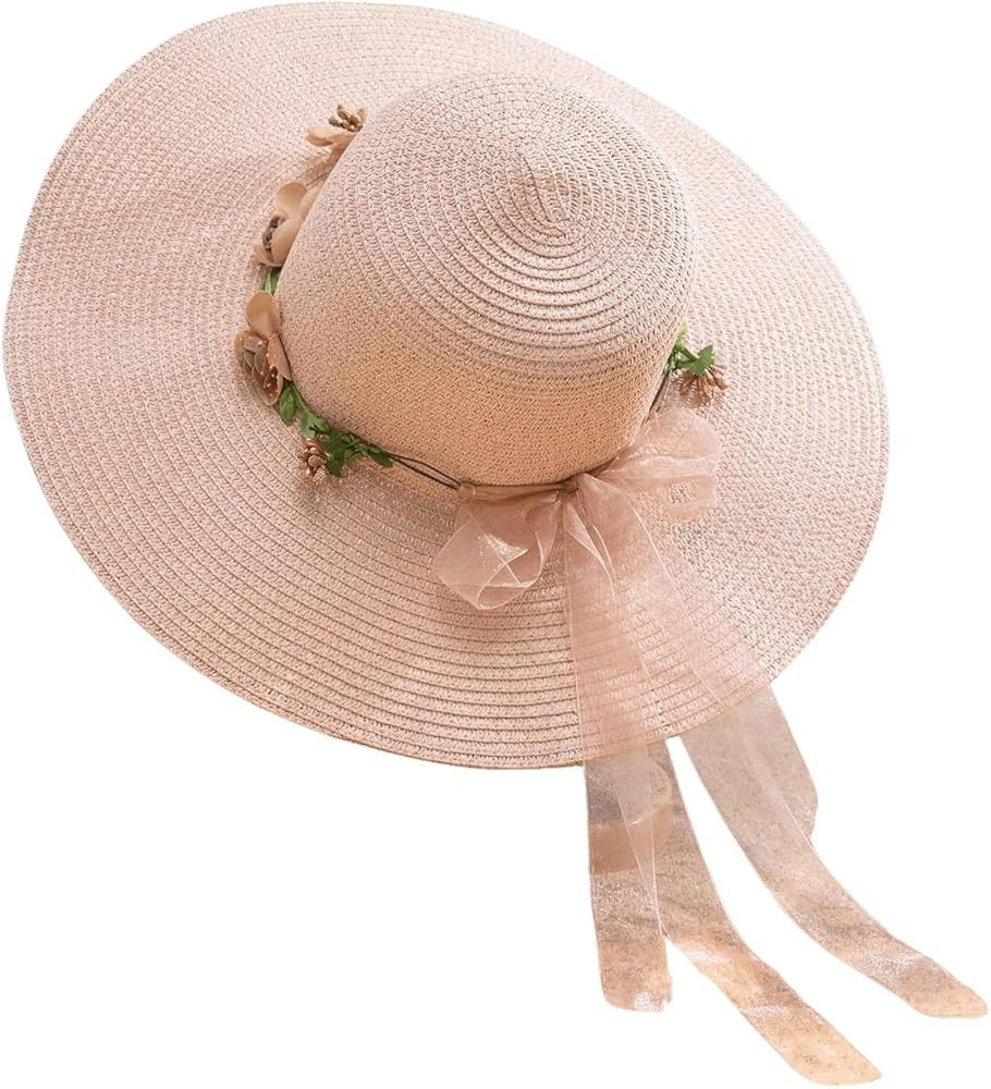 Verdusa Women's Scalloped Wide Brim Straw Sun Hats Boho Beaded Beach Hat | Amazon (US)