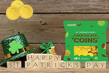 St. Patrick's Day Chocolate Coins Lucky Gold Coins Foils, Belgian Milk Chocolate Coins Bag Nut-Fr... | Amazon (US)