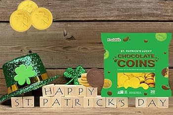 St. Patrick's Day Chocolate Coins Lucky Gold Coins Foils, Belgian Milk Chocolate Coins Bag Nut-Fr... | Amazon (US)