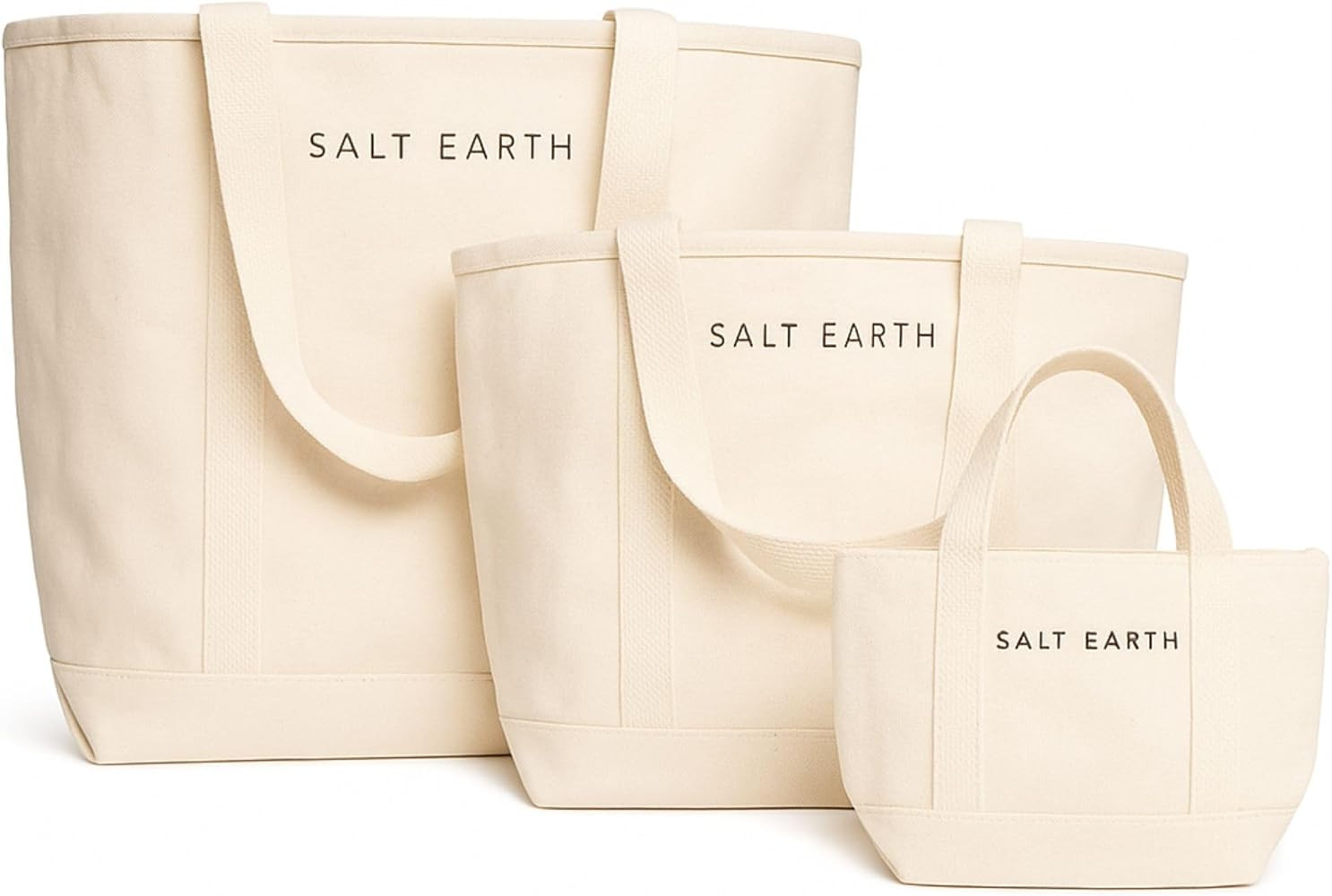Salt Earth Reusable Cotton Canvas Grocery Bags – Pack of 3 (Large, Medium, Mini), Box Shape Sta... | Amazon (US)