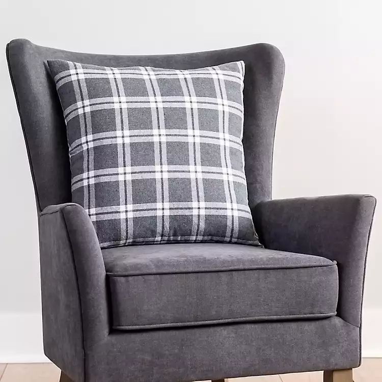 New!Gray Plaid Feather Filled Pillow | Kirkland's Home