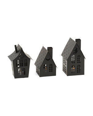 Set Of 3 Led Iron Tealight Candle Houses | Halloween | Marshalls | Marshalls
