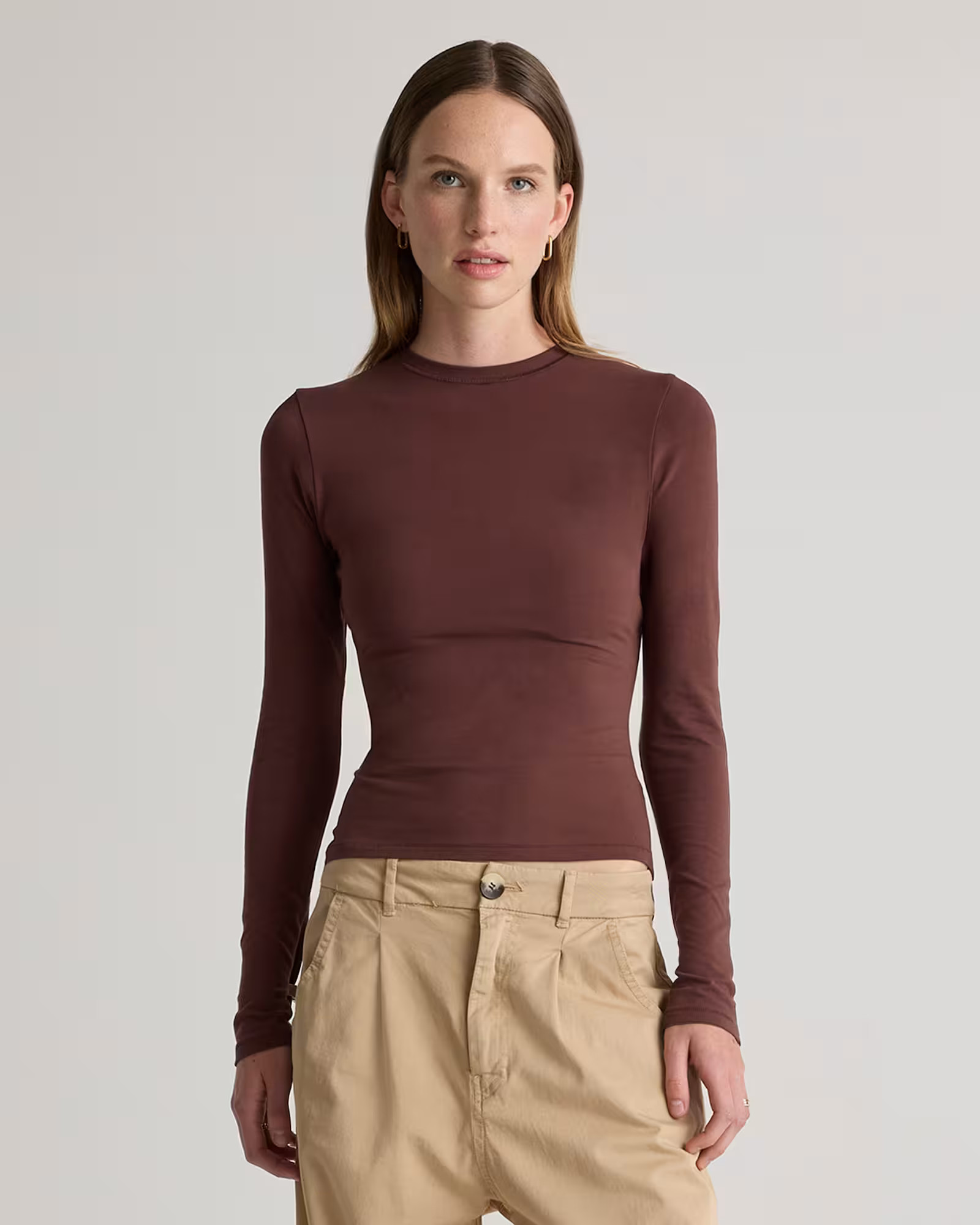 Stretch Cotton Jersey Fitted Long Sleeve T-Shirt | Quince