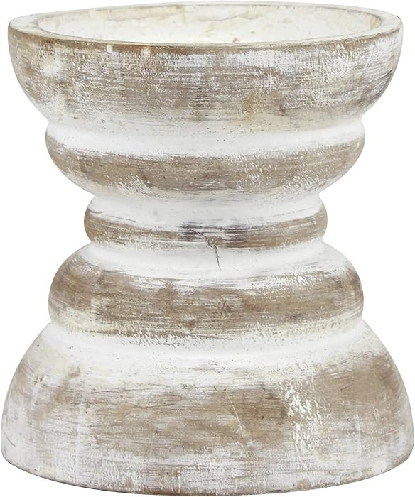 Stonebriar Antique White Wooden Pillar Candle Holder, Vintage Seaside Pillar Stand for Dining Tab... | Amazon (US)