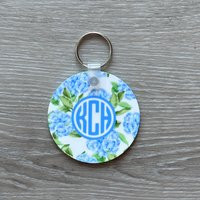 Hydrangea Keychain, Preppy, Bag Tag, Zipper Pull, Floral, Flowers, Luggage Personalized, Monogrammed | Etsy (US)