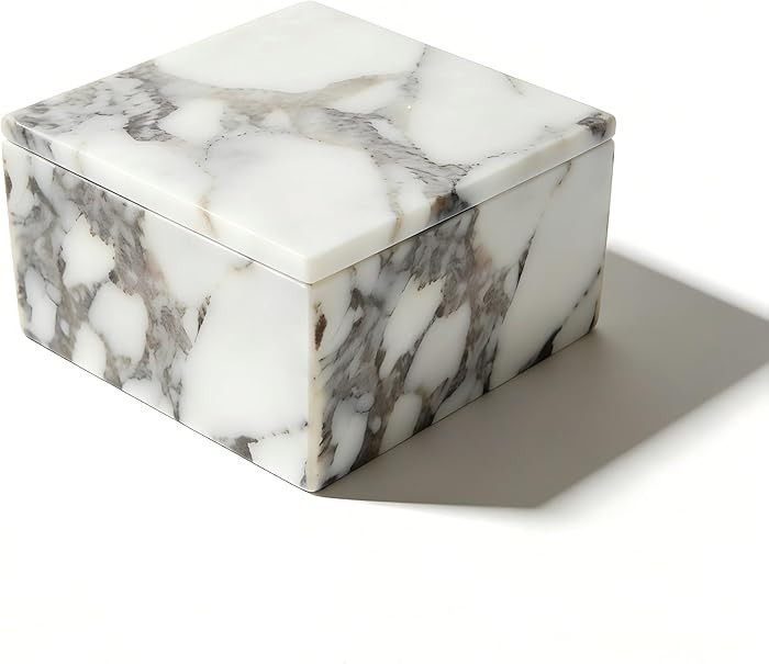 Luxury Marble Storage Box with Lid, White and Purple Veined Pattern, Decorative Organizer for Mak... | Amazon (US)
