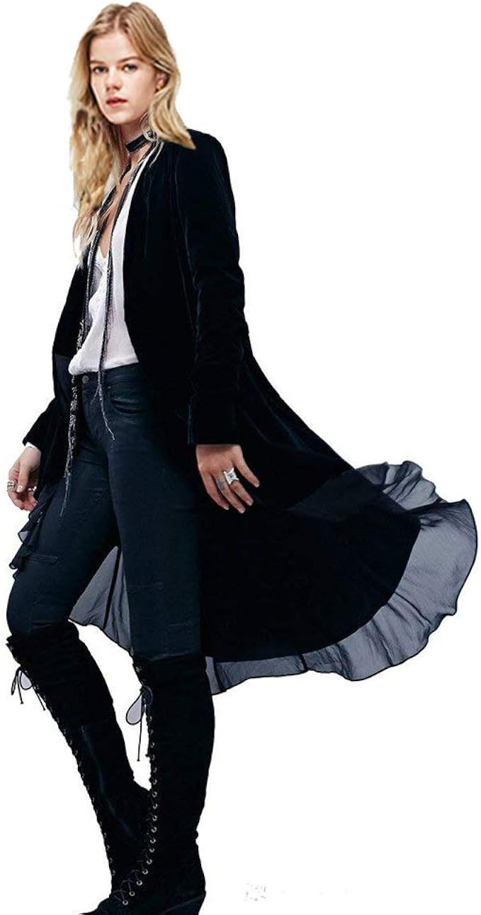 Women Ruffled Asymmetric Long Velvet Blazers Coat Casual Jackets | Amazon (US)