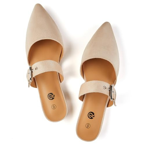 Rekayla Mules for Women Flats Comfortable Pointed Toe Women Adjustable Mules Shoes Nude Size 9 | Amazon (US)