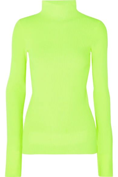 Helmut Lang - Neon Ribbed Cotton Turtleneck Sweater - Green | NET-A-PORTER (US)