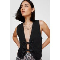 The Denim Tie Front Vest | PrettyLittleThing UK
