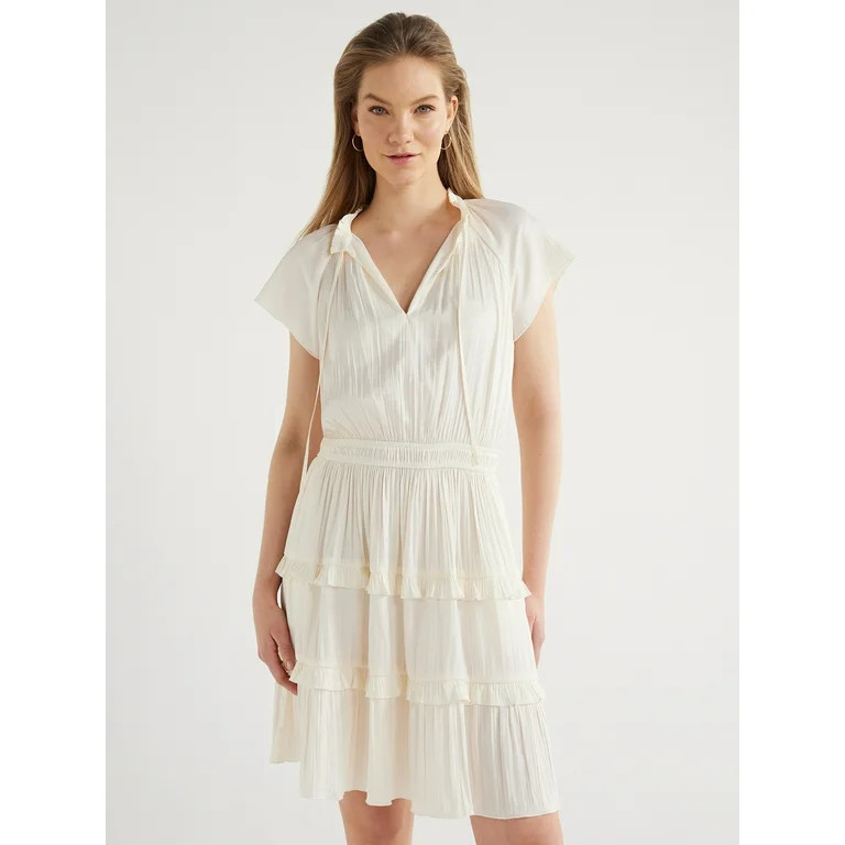 Scoop Women's Satin Mini Ruffle Dress with Cap Sleeves, Sizes XS-XXL | Walmart (US)
