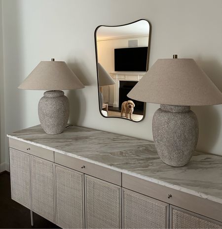 Entryway is complete! Brass mirror, cane cabinet, ceramic table lamps

#LTKhome #LTKFind
