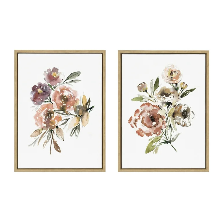 Kate and Laurel Sylvie Peach Roses and Floral Bouquet Muted Framed Canvas Wall Art Set by Sara Be... | Walmart (US)