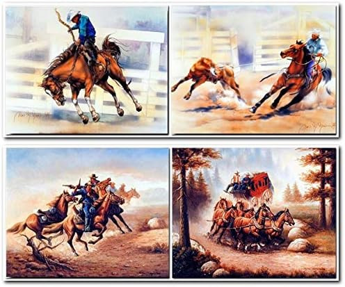 Western Wall Decor Rodeo Cowboy Horse Animal 16x20 Four Set Art Print Poster (16x20) | Amazon (US)