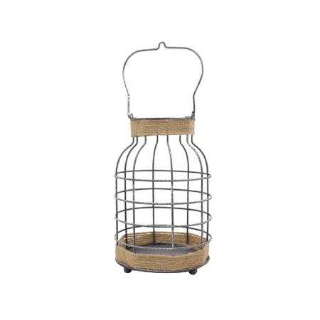 10” Beige and Silver Large Burlap Cage Lantern | Walmart (US)