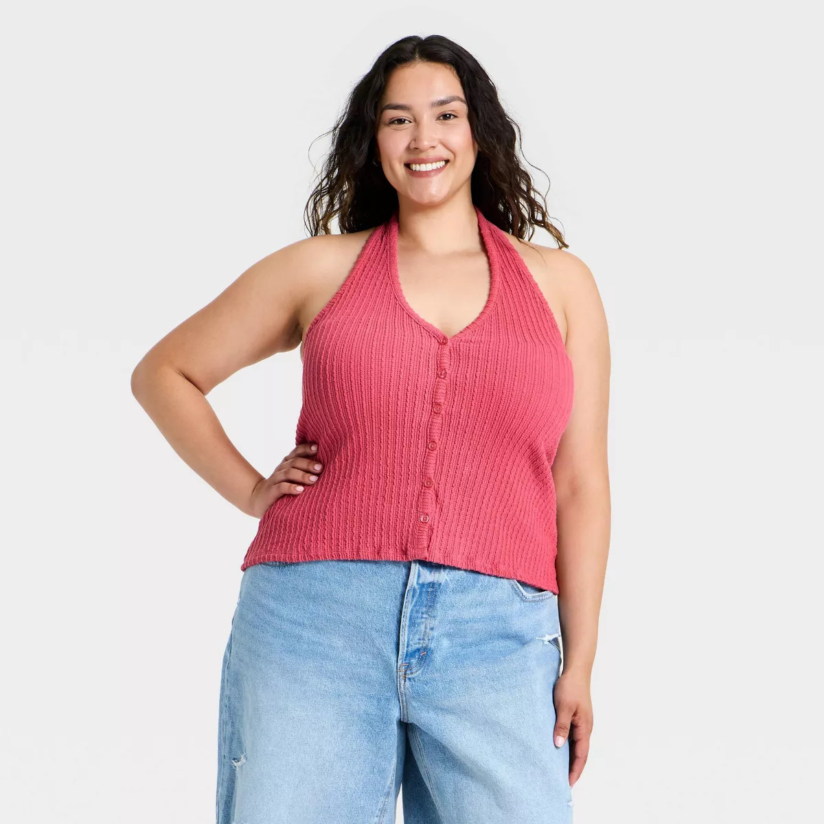 Women's Textured Halter Top - Universal Thread\u2122 Pink 3X | Target