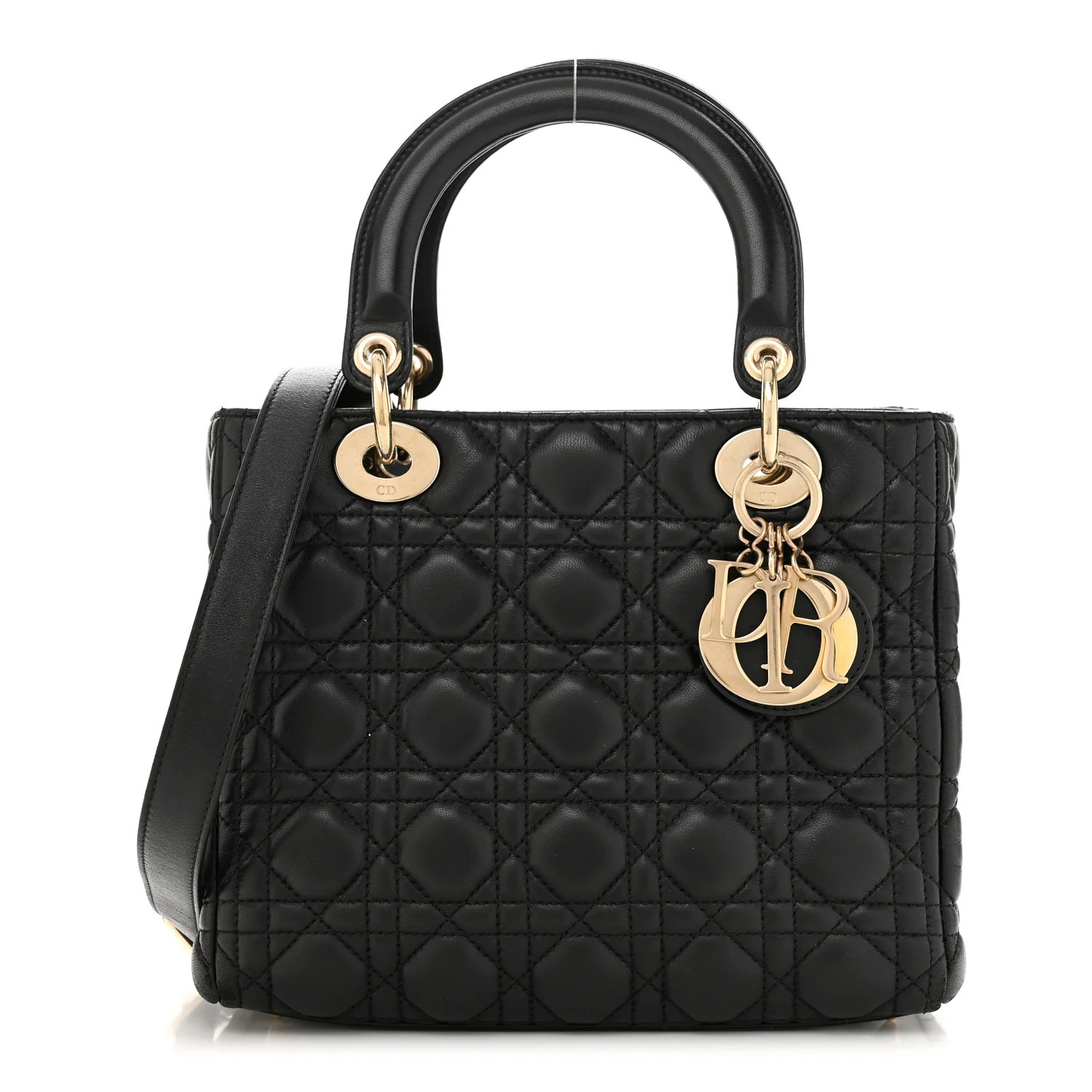 CHRISTIAN DIOR Lambskin Cannage Medium Lady Dior Black | FASHIONPHILE | FASHIONPHILE (US)