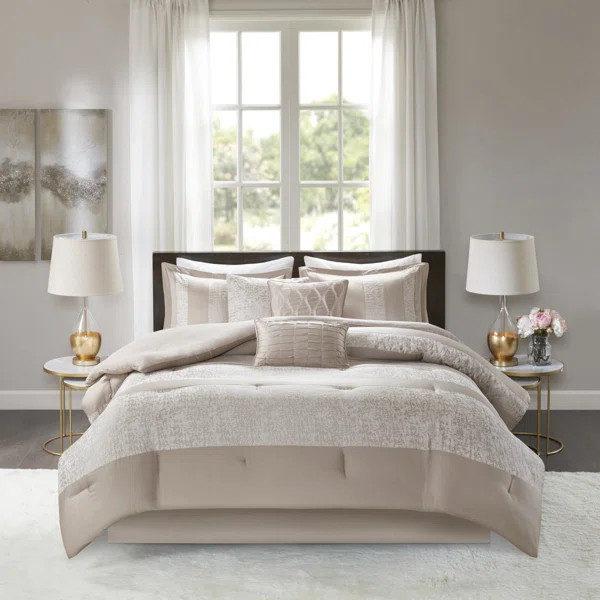 Alica Taupe Microfiber 7 Piece Comforter Set | Wayfair North America