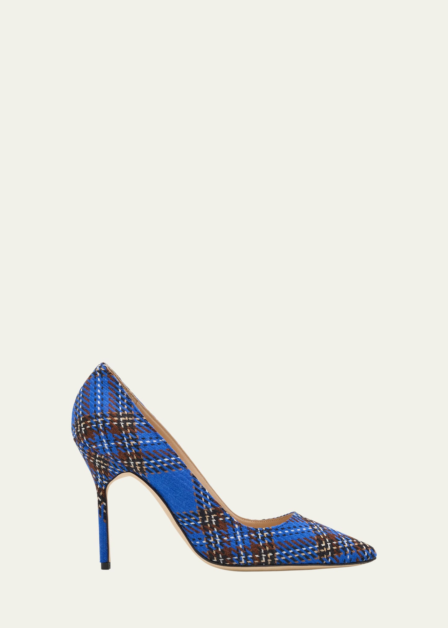Manolo Blahnik BB 105mm Plaid Wool Pumps | Bergdorf Goodman