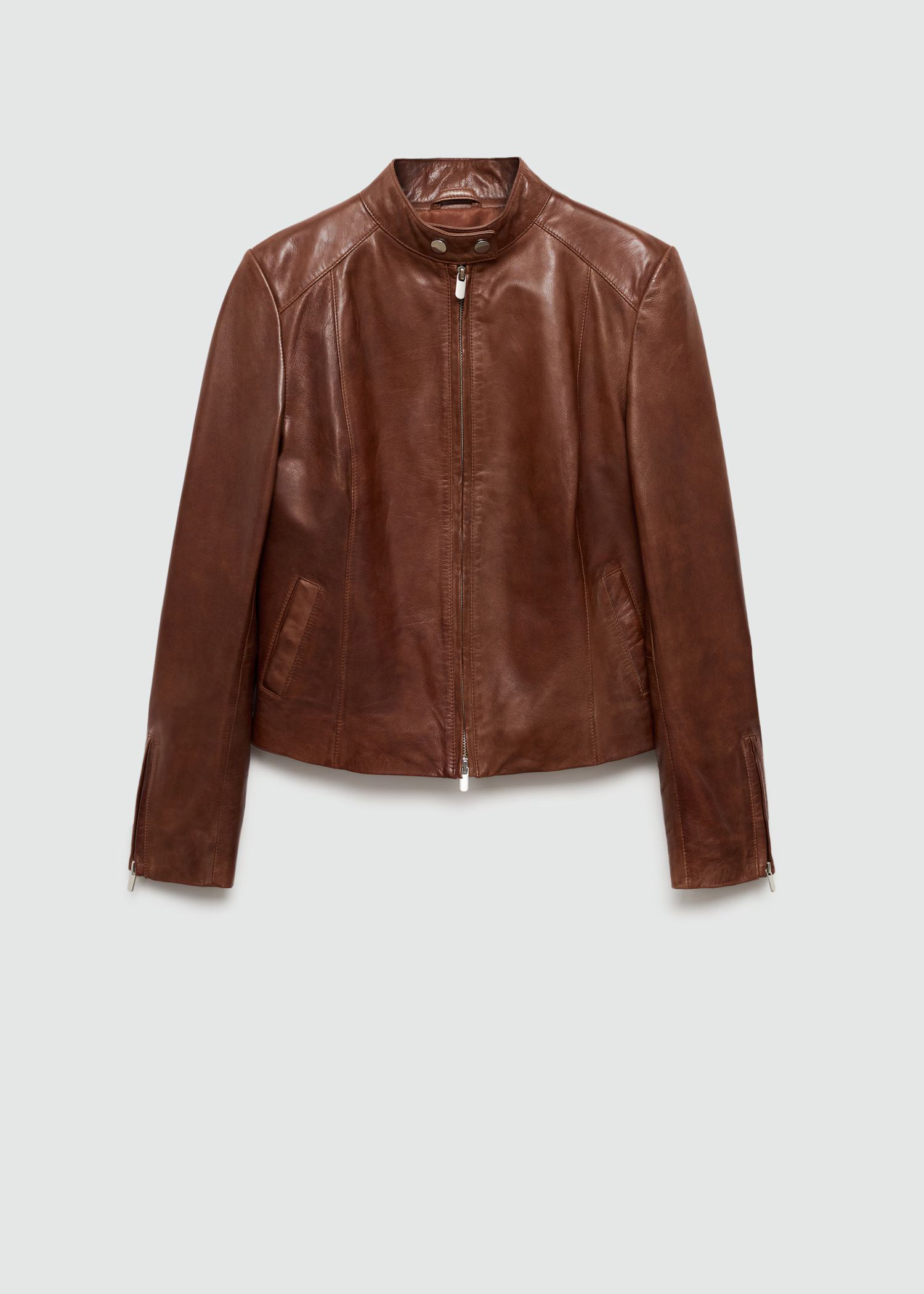 Leather zipper jacket - Woman | MANGO USA | MANGO (US)