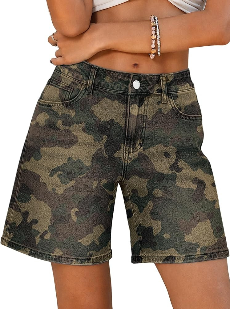 ELLEVEN Women's Baggy Jean Shorts, A-Line & Low Rise Stretchy Jorts | Amazon (US)