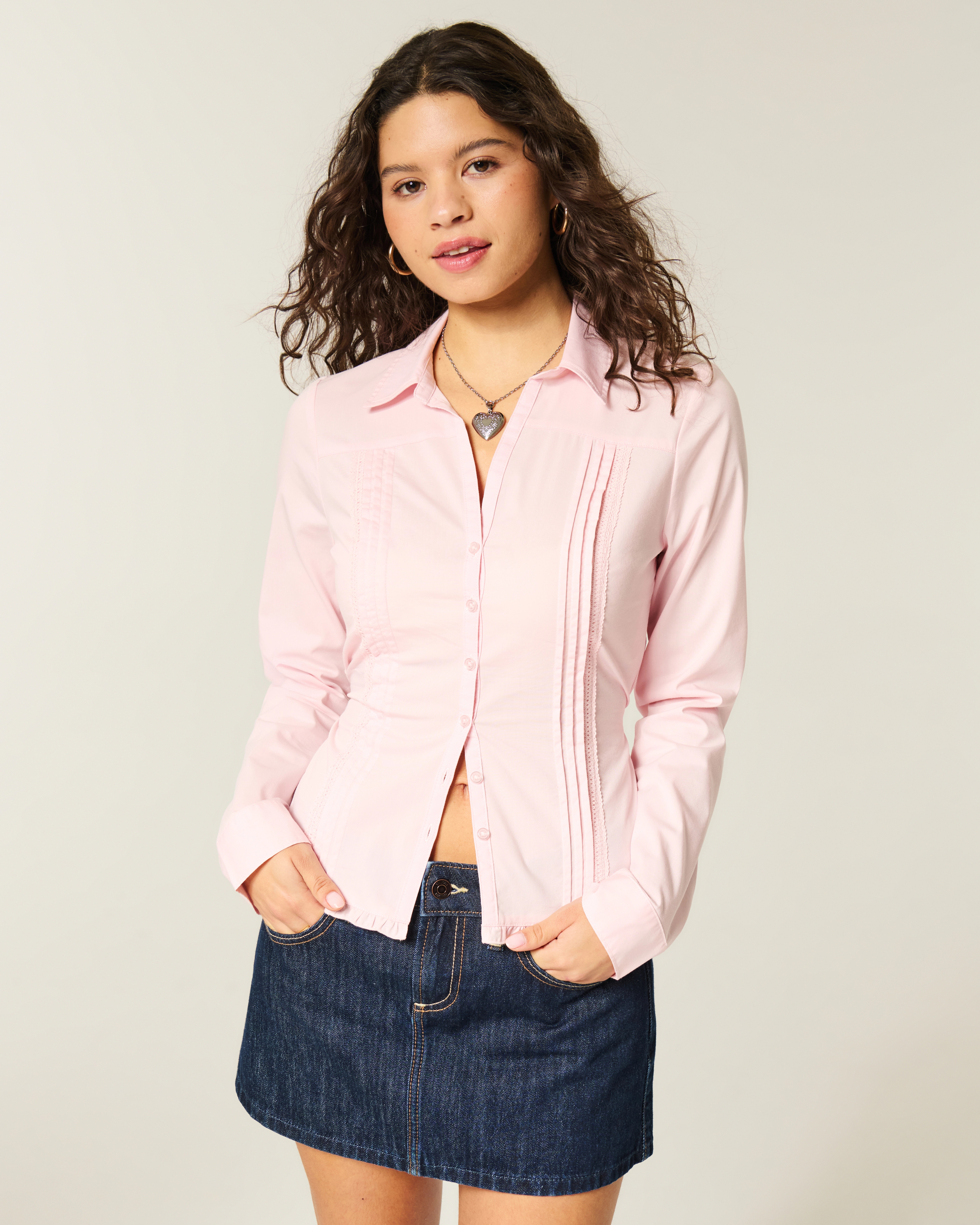 Lace Inset Button-Through Shirt | Hollister (US)