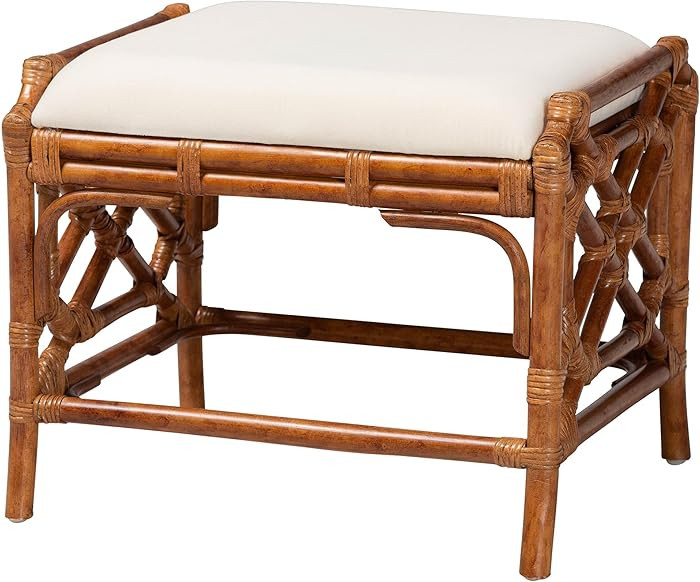 Bali & pari Morley Marbled Tortoise Natural Rattan Ottoman - Handcrafted Accent Footstool with De... | Amazon (US)