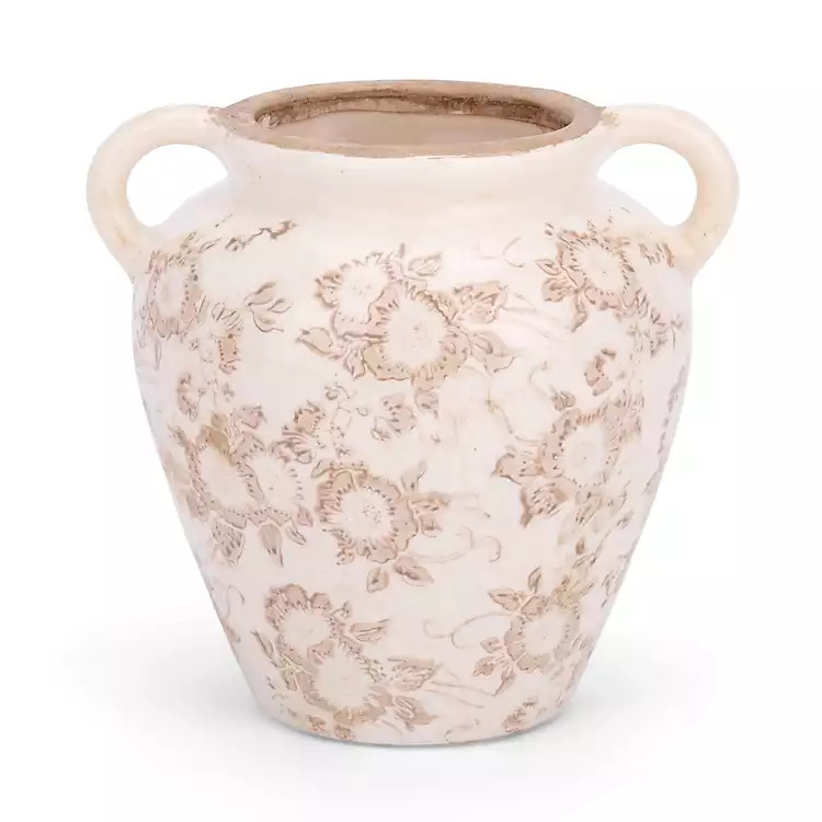 New! Cream and Beige Floral Ceramic Vase, 6.7 in. | Kirklands