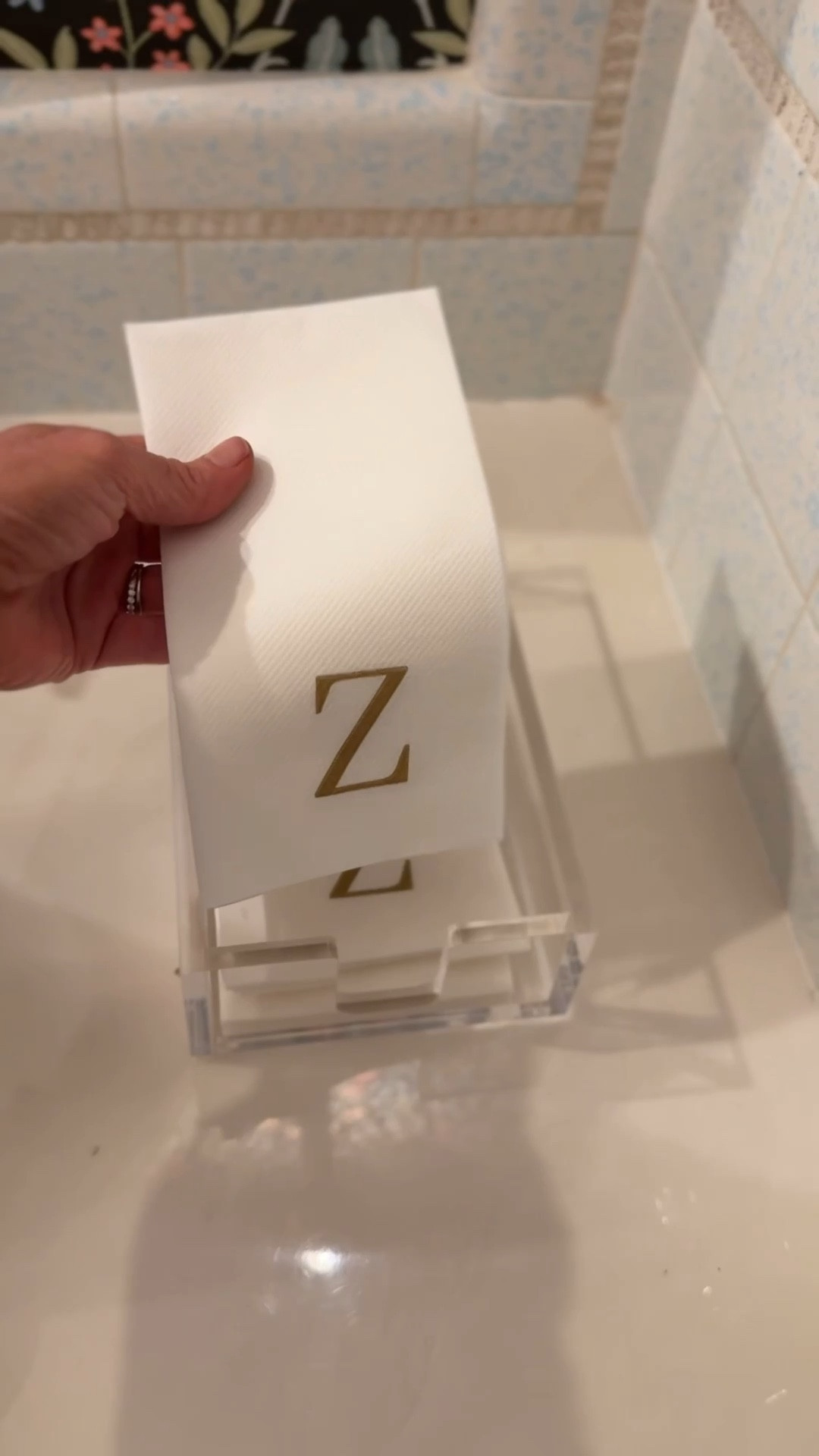 An elevated detail that feels both thoughtful and timeless. 
Cloth guest towels displayed in a clear case with our monogram—such a simple way to elevate your space while keeping things clean and intentional. It adds that collected, hosting-ready touch and ensures guests always have a fresh towel to use. Equal parts practical and beautiful… exactly how I love to style our home.
 #HillHouseStyle
 #ElevatedHosting #CollectedHome