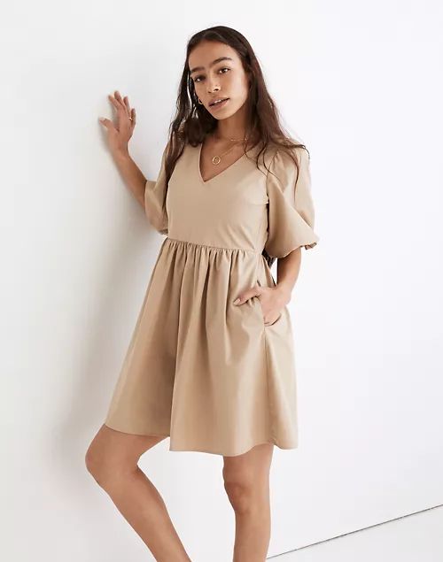 Poplin V-Neck Bubble-Sleeve Mini Dress | Madewell