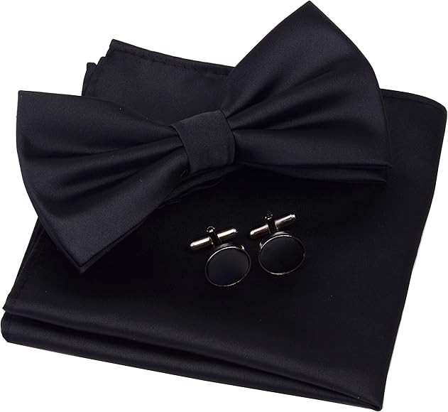 GUSLESON Mens Solid Color Double Fold Pre-tied Bow Tie and Pocket Square Cufflink Set with Gift B... | Amazon (US)