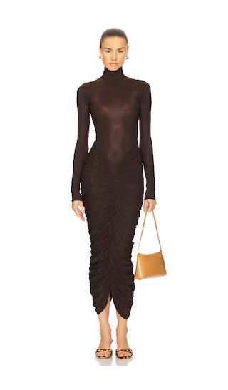 The Super Sheer Ruched Dress in Cocoa Brown | Revolve Clothing (Global)