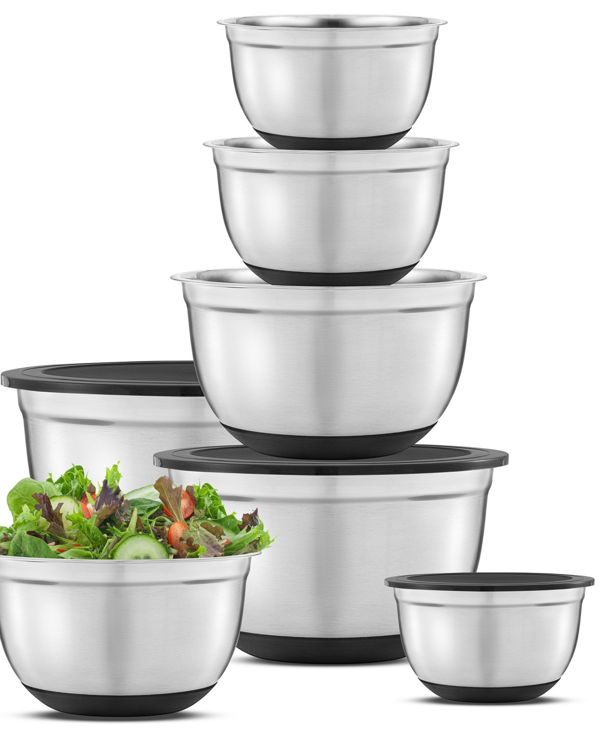JoyJolt Stainless Steel Mixing Bowls with Lids Set of 7 - Black | Macy's