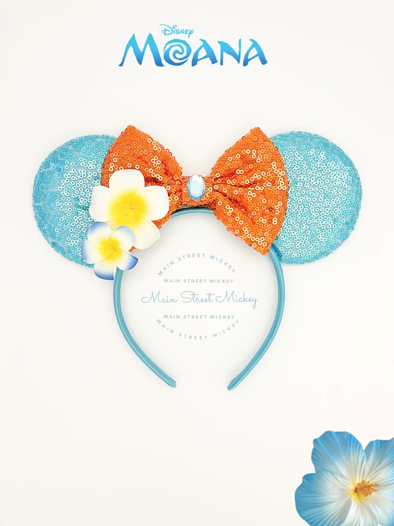 Minnie Mouse Moana Ears, Disney Ears for Adults and Kids, Mickey Hawaiian Ears, Disneyland Ear, M... | Etsy (US)