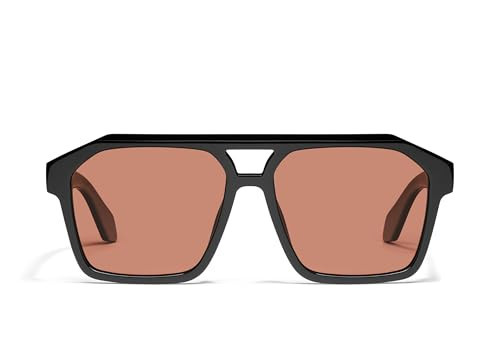 QUAY - Men's Sunglasses, Oversized Aviator Shades, UV Protected Lenses (Soundcheck, Black/Apricot Polarized) | Amazon (US)