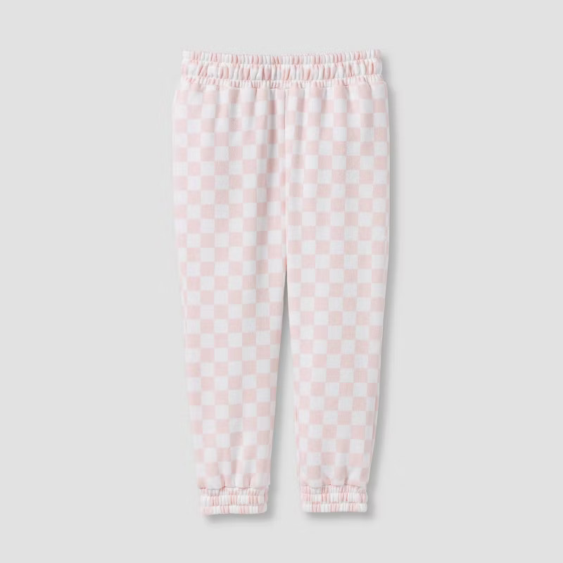 Grayson Mini Toddler Girls' Checkered Fleece Jogger Pants - Pink | Target