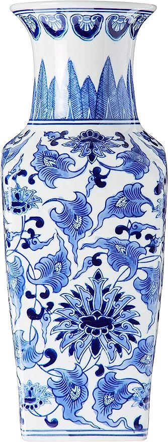 K&K Interiors Porcelain Blue and White Chinoiserie Square Vase, - 15299A | Amazon (US)