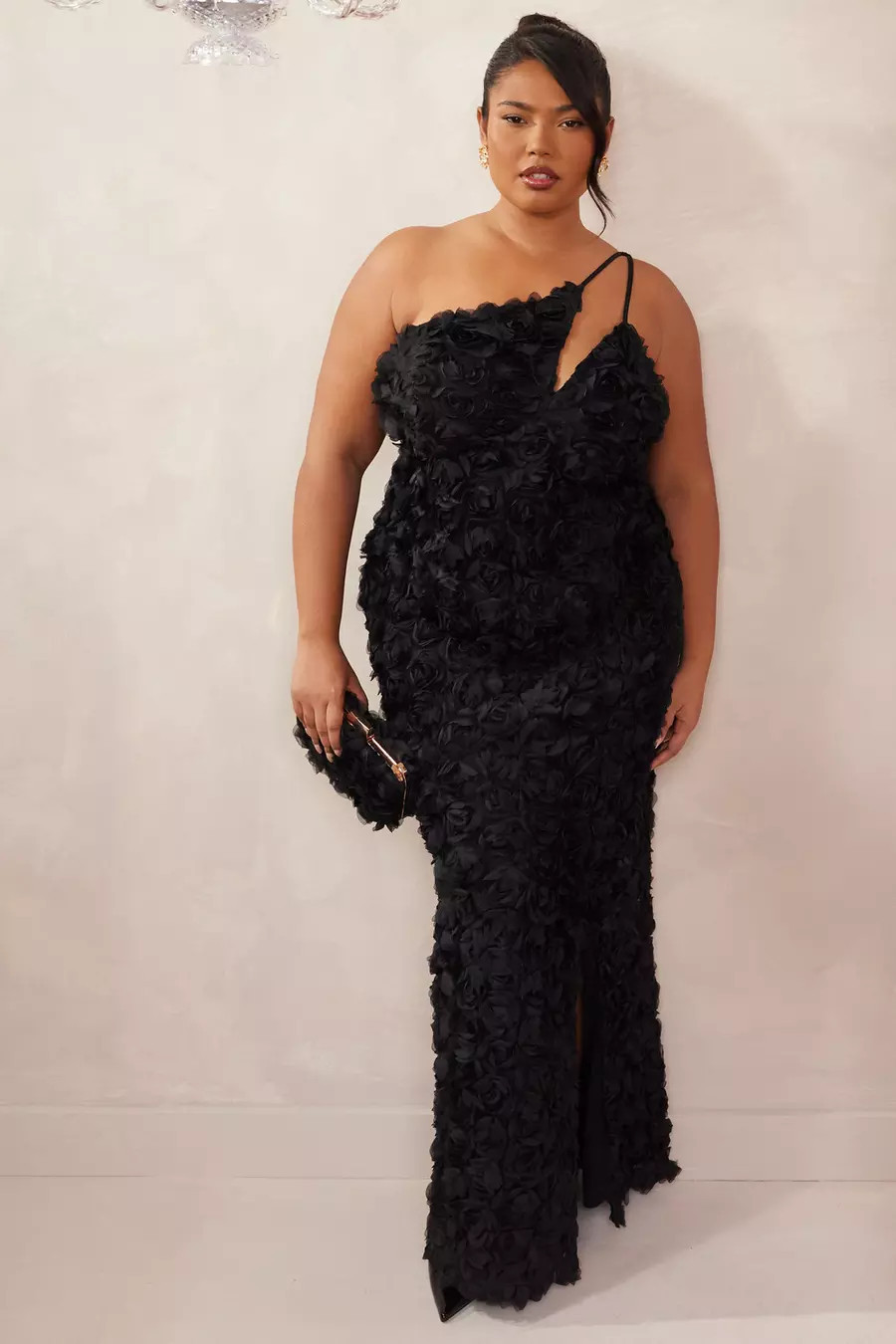 Curve Black One Shoulder Floral Maxi Dress | Quiz Clothing