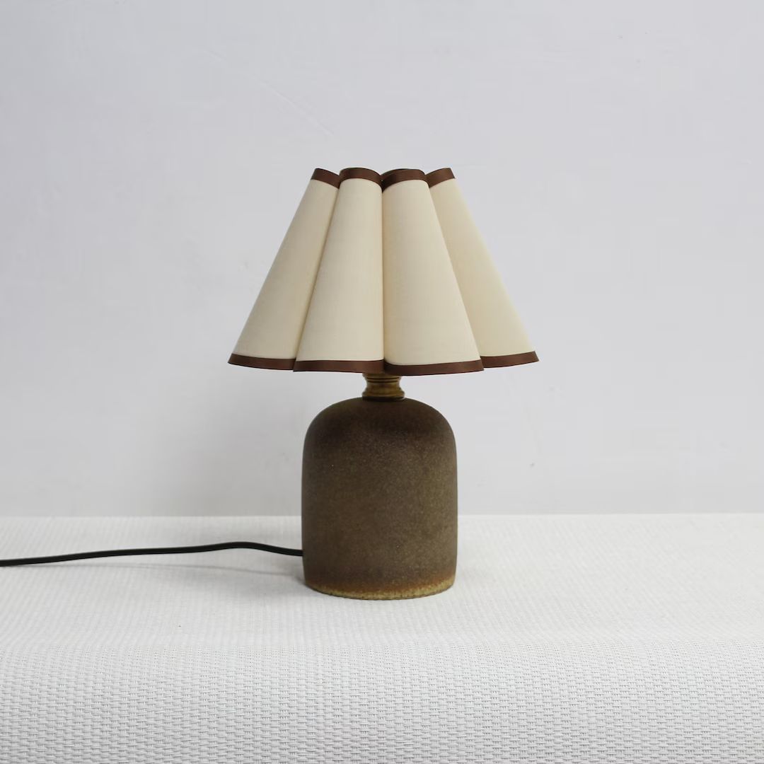 Duzy Handmade Khaki Fabric and Brown Ceramic Base Lamp for - Etsy | Etsy (US)