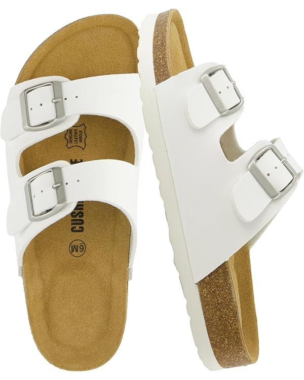 CUSHIONAIRE Lane Cork Footbed Sandals for Women – Comfortable Double Buckle Slip-On with Genuin... | Amazon (US)