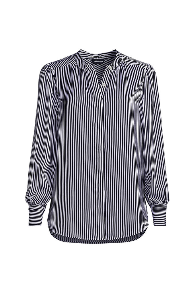 Women's Banded Collar Button Front Shirt - Lands' End - Blue - M | Lands' End (US)