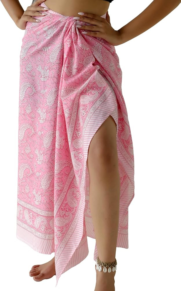 100% Cotton Sarong Coverup for Women Indian Hand Block Print Swimsuit Pareo Wrap Skirt Beach Biki... | Amazon (US)